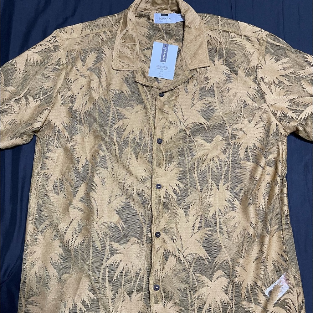 Topman Gold Palm Tree Mesh Shirt size Medium
